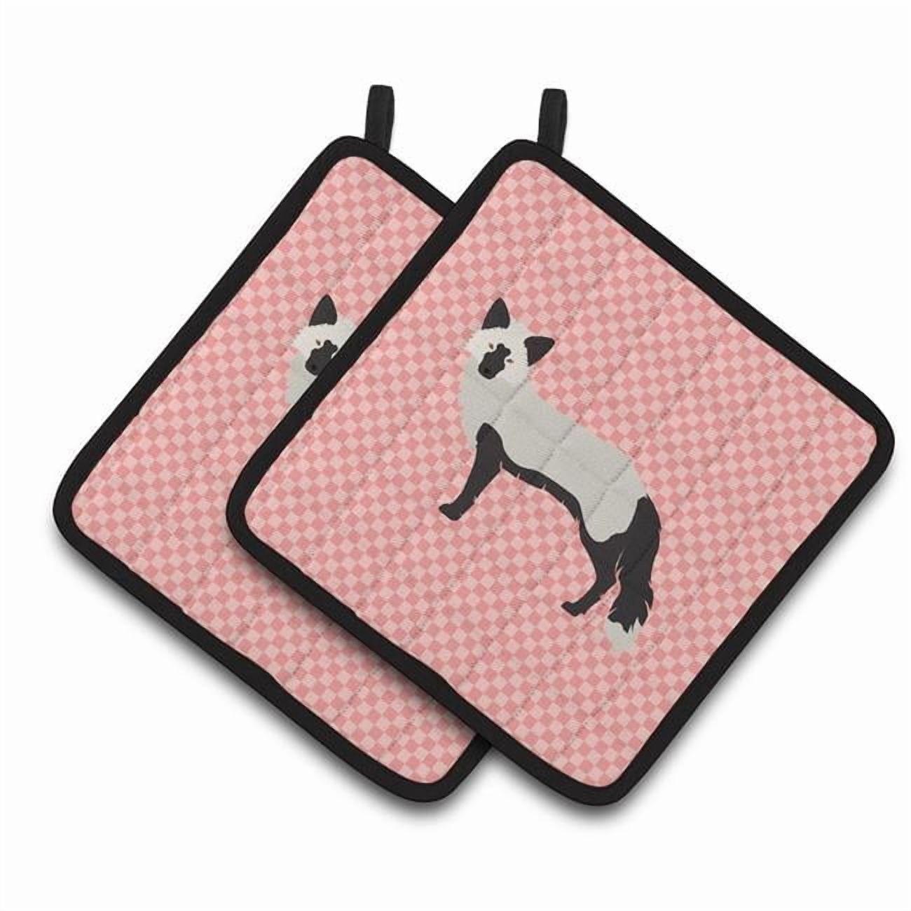 Caroline's Treasures Silver Fox Pink Check Pair of Pot Holders