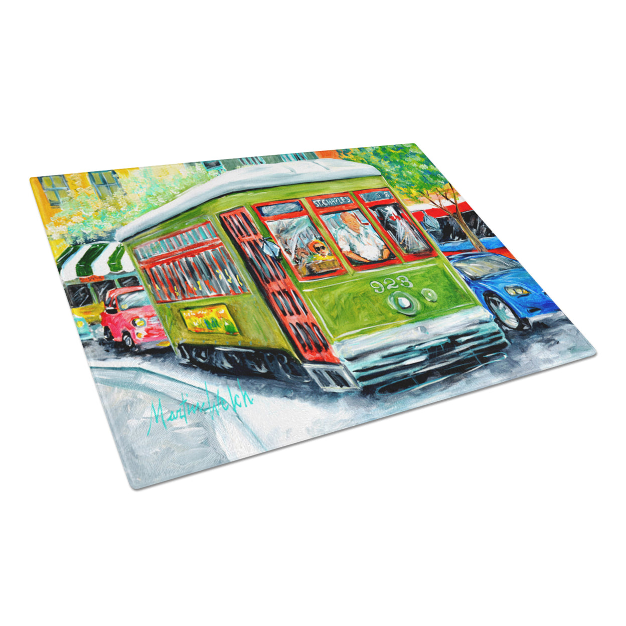 Caroline's Treasures Street Car Glass Cutting Board Large