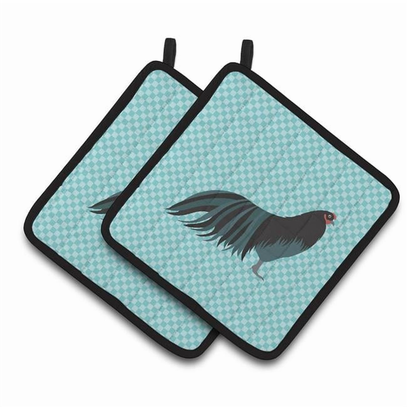 Caroline's Treasures Sumatra Chicken Blue Check Pair of Pot Holders