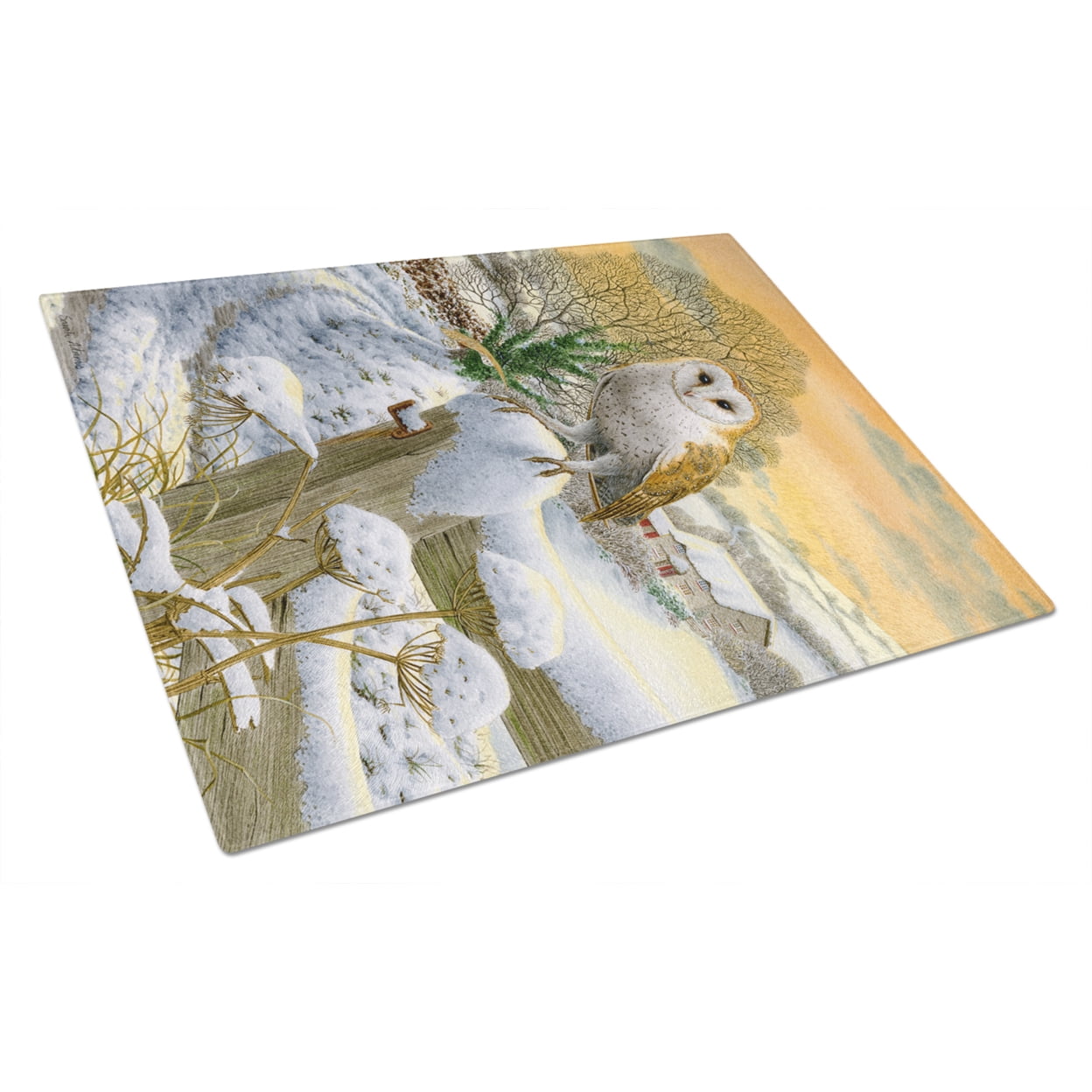 Caroline's Treasures Sunset Barn Owl Glass Cutting Board Large