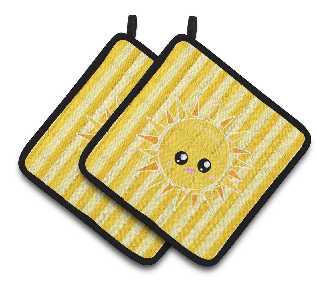 Caroline's Treasures Sunshine Sun Face on Stripes Pair of Pot Holders
