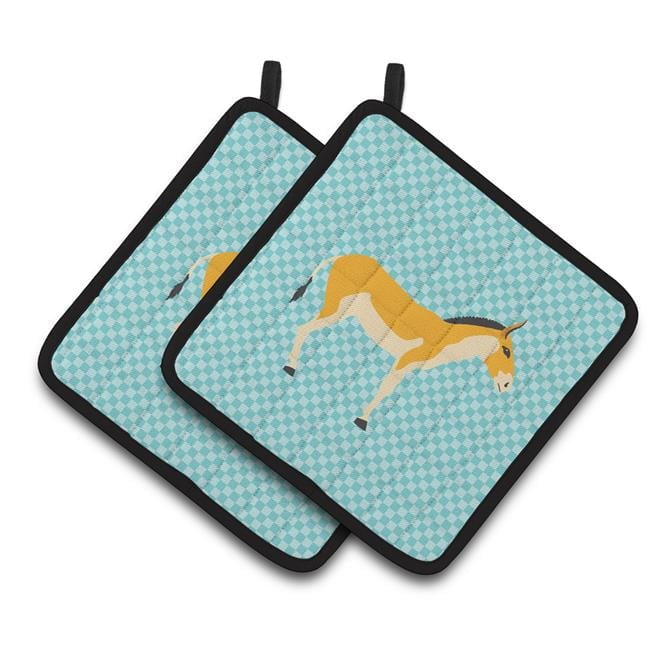 Caroline's Treasures Turkmenian Kulan Donkey Blue Check Pair of Pot Holders