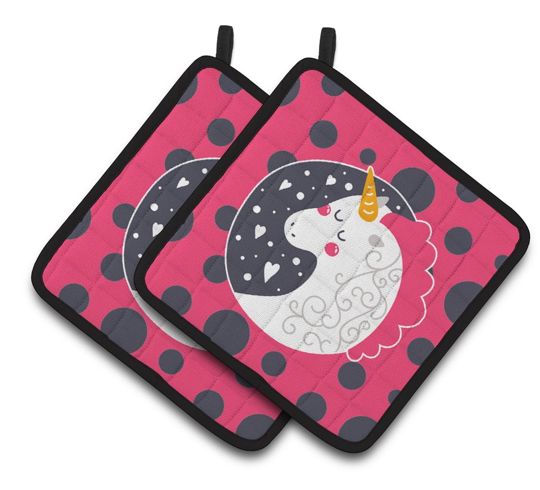 Caroline's Treasures Unicorn Pink Polkadots Pair of Pot Holders
