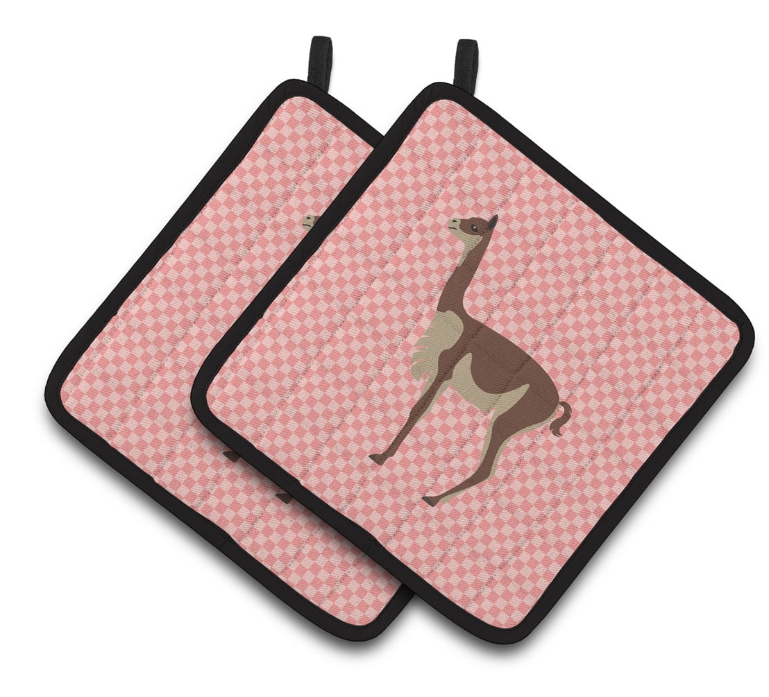 Caroline's Treasures Vicugna or Vicuna Pink Check Pair of Pot Holders
