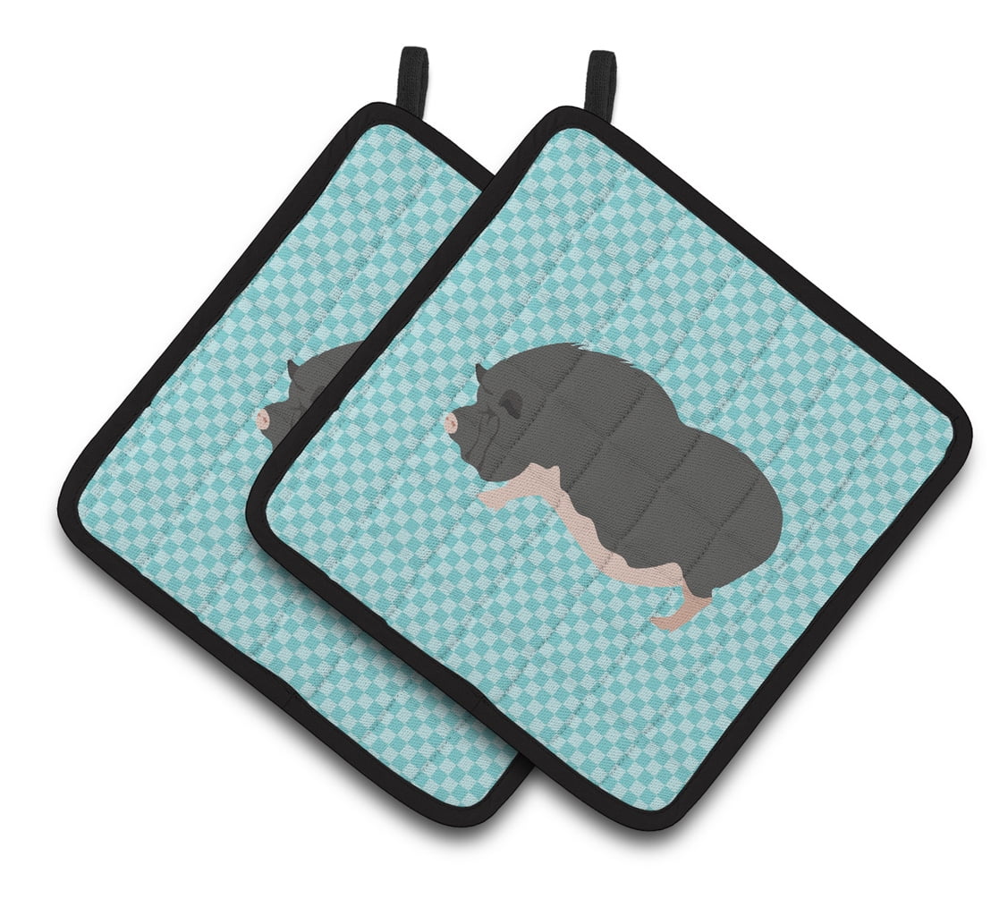 Caroline's Treasures Vietnamese Pot-Bellied Pig Blue Check Pair of Pot Holders