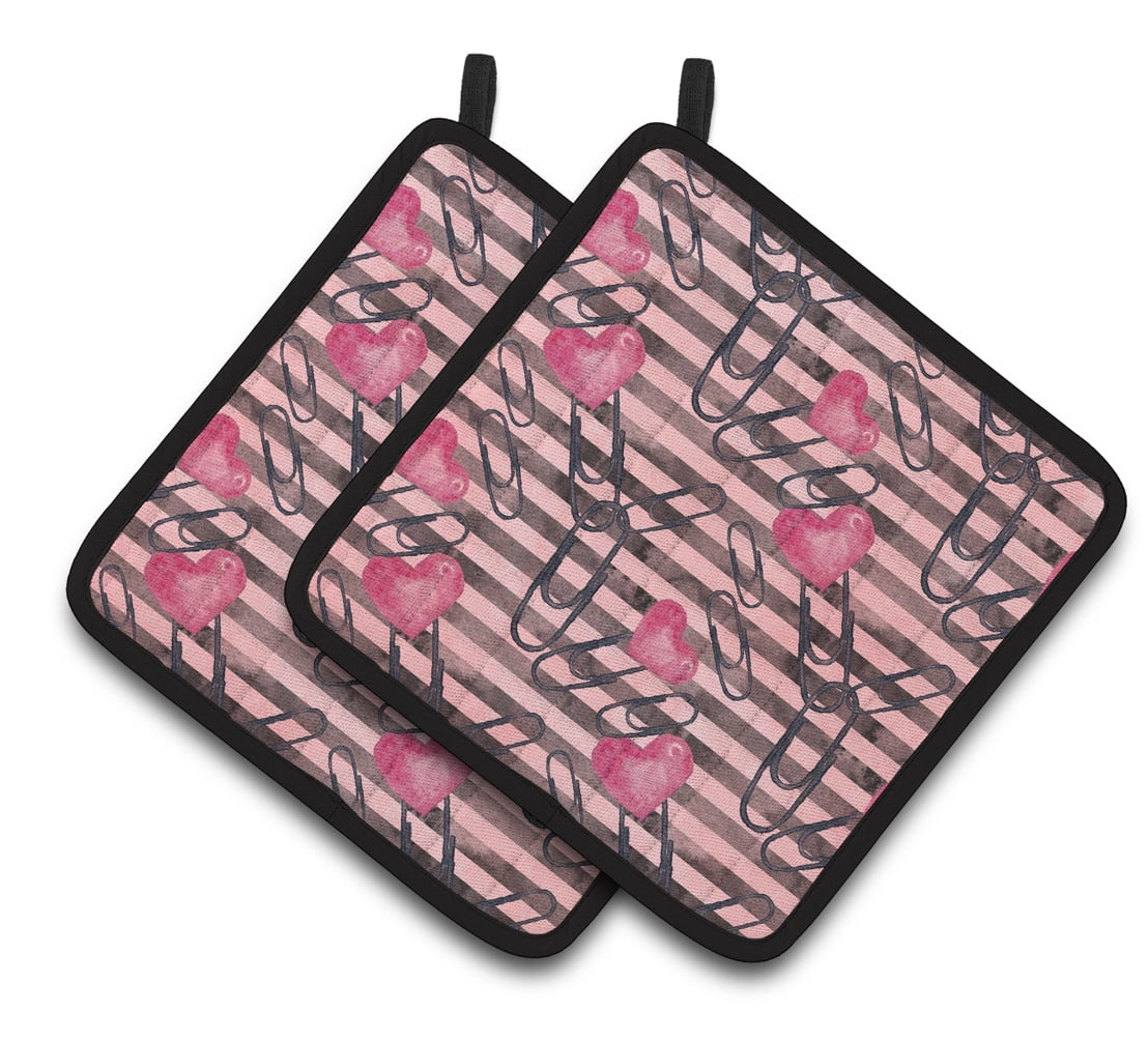 Caroline's Treasures Watercolor Heart Paper Clips Pair of Pot Holders