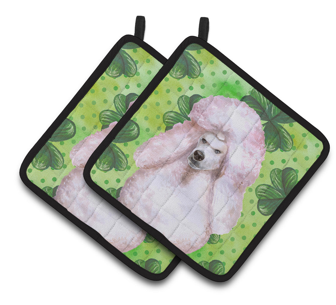 White Standard Poodle St Patrick's Pair of Pot Holders