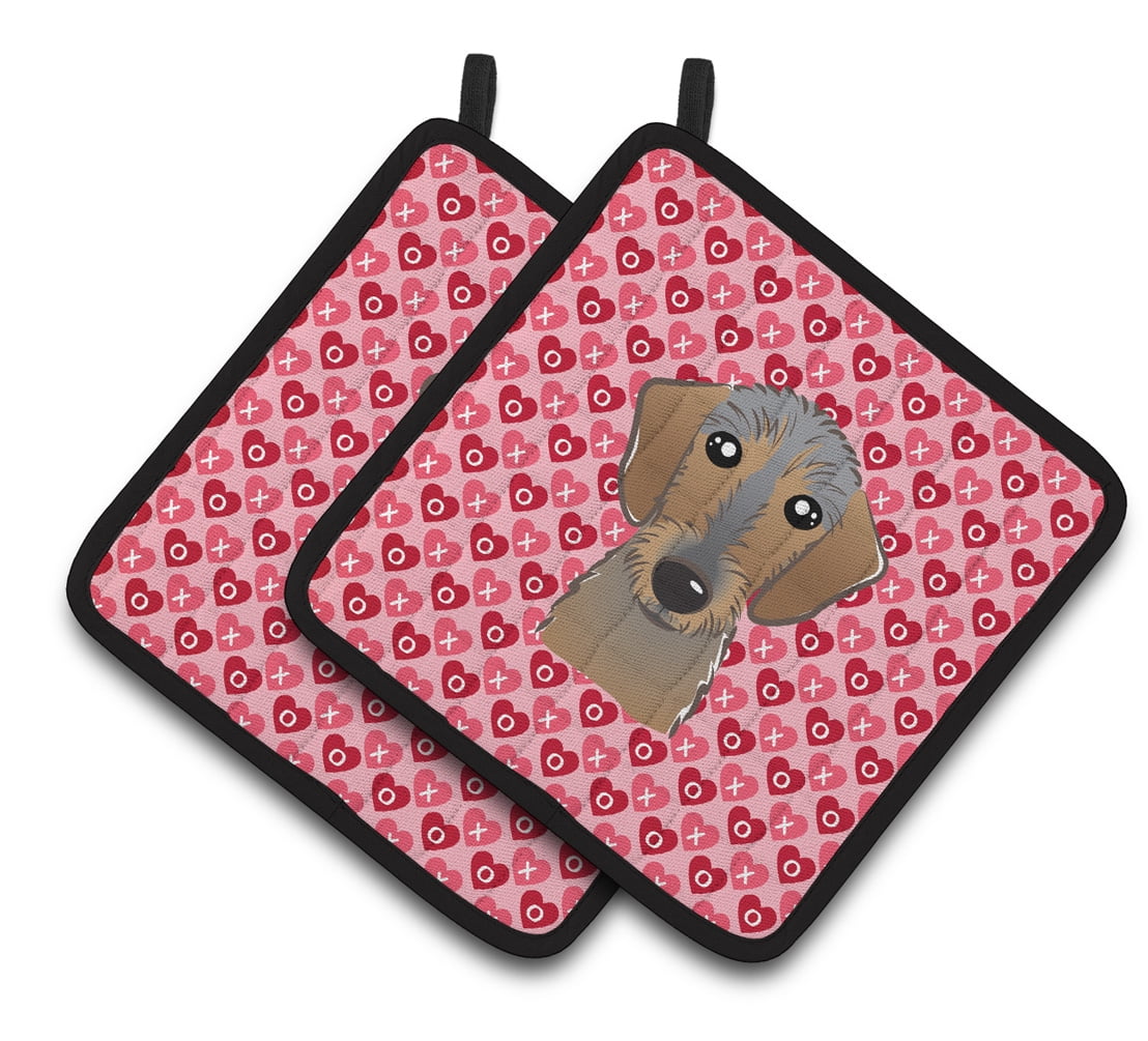 Wirehaired Dachshund Hearts Pair of Pot Holders