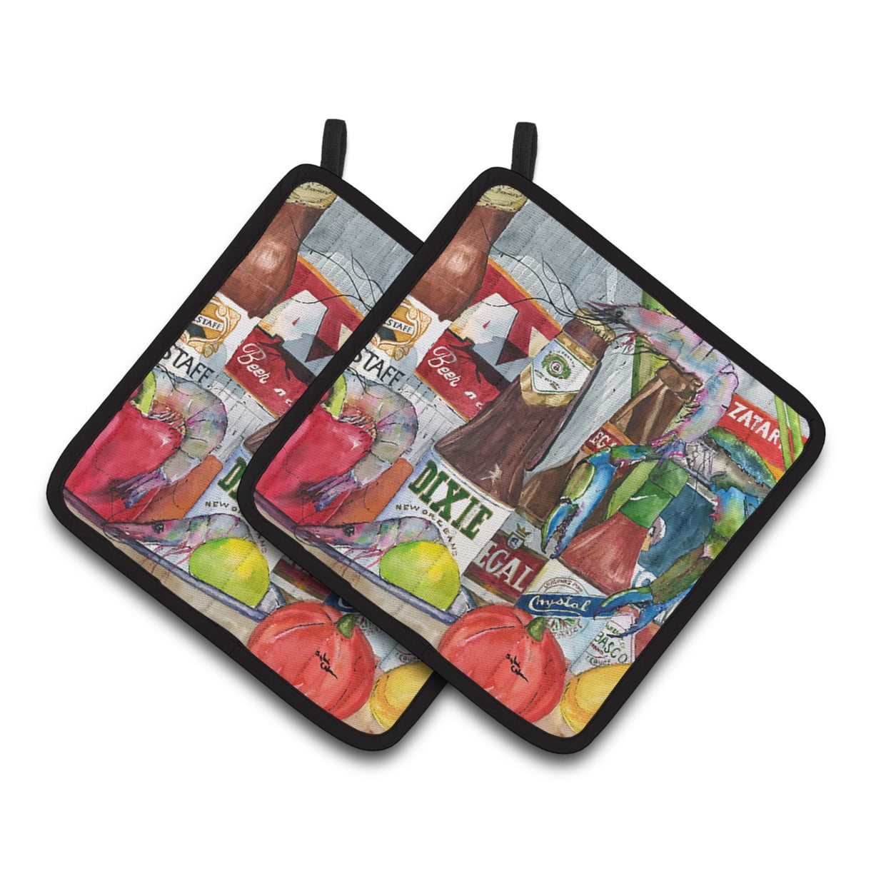 Carolines Treasures 1017-2PTHD New Orleans Beers and Spices Pair of Pot Holders , 7.5HX7.5W, multicolor