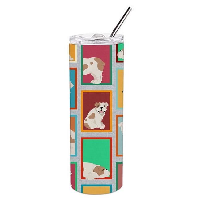 Carolines Treasures MLM1100TBL20 20 oz Lots of Piebald English Bulldog Stainless Steel Skinny Tumbler