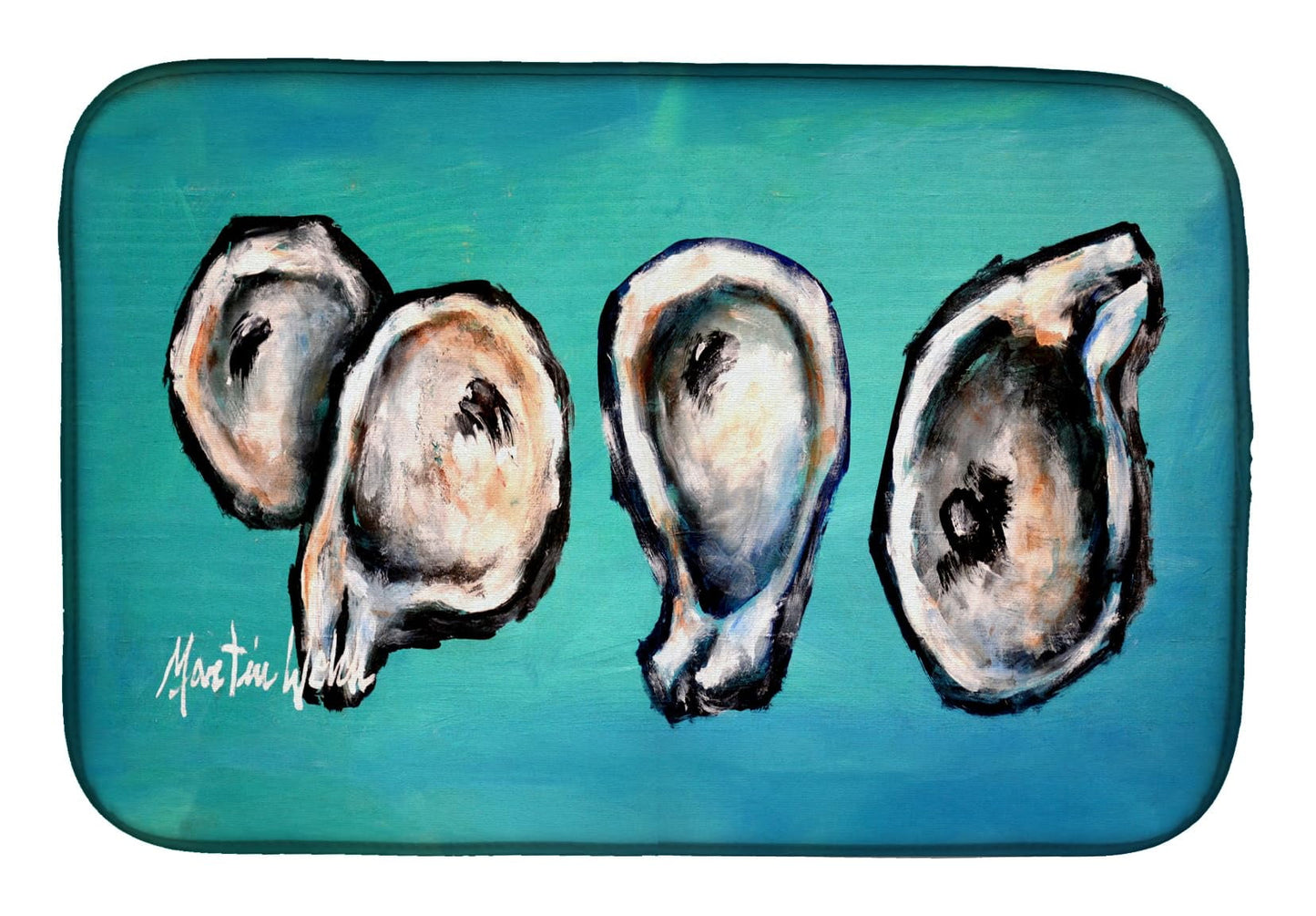 Four Oyster Shells on Board Dish Drying Mat 14 in x 21 in