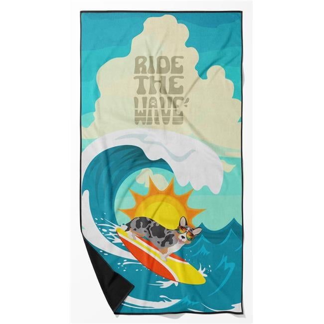 Surfer Dog Blue Merle Cardigan Corgi Premium Beach Towel 30 in x 60 in