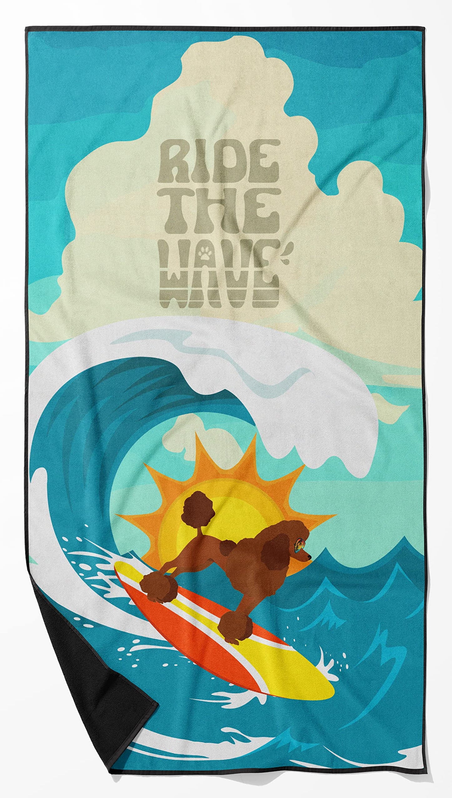 Surfer Dog Standard Red Poodle Premium Beach Towel 30 in x 60 in
