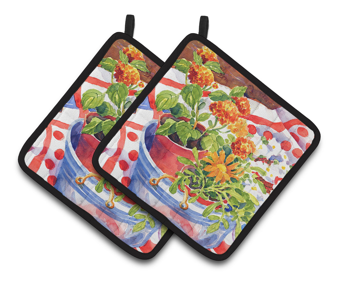 Carolines Treasures 6058PTHD Flowers with a side of lemons Pair of Pot Holders , 7.5HX7.5W, multicolor