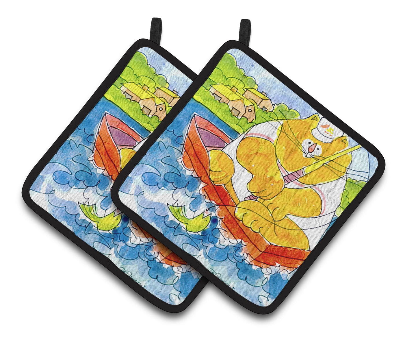 Carolines Treasures 6107PTHD Big Orange Cat Fishing Pair of Pot Holders , 7.5HX7.5W, multicolor
