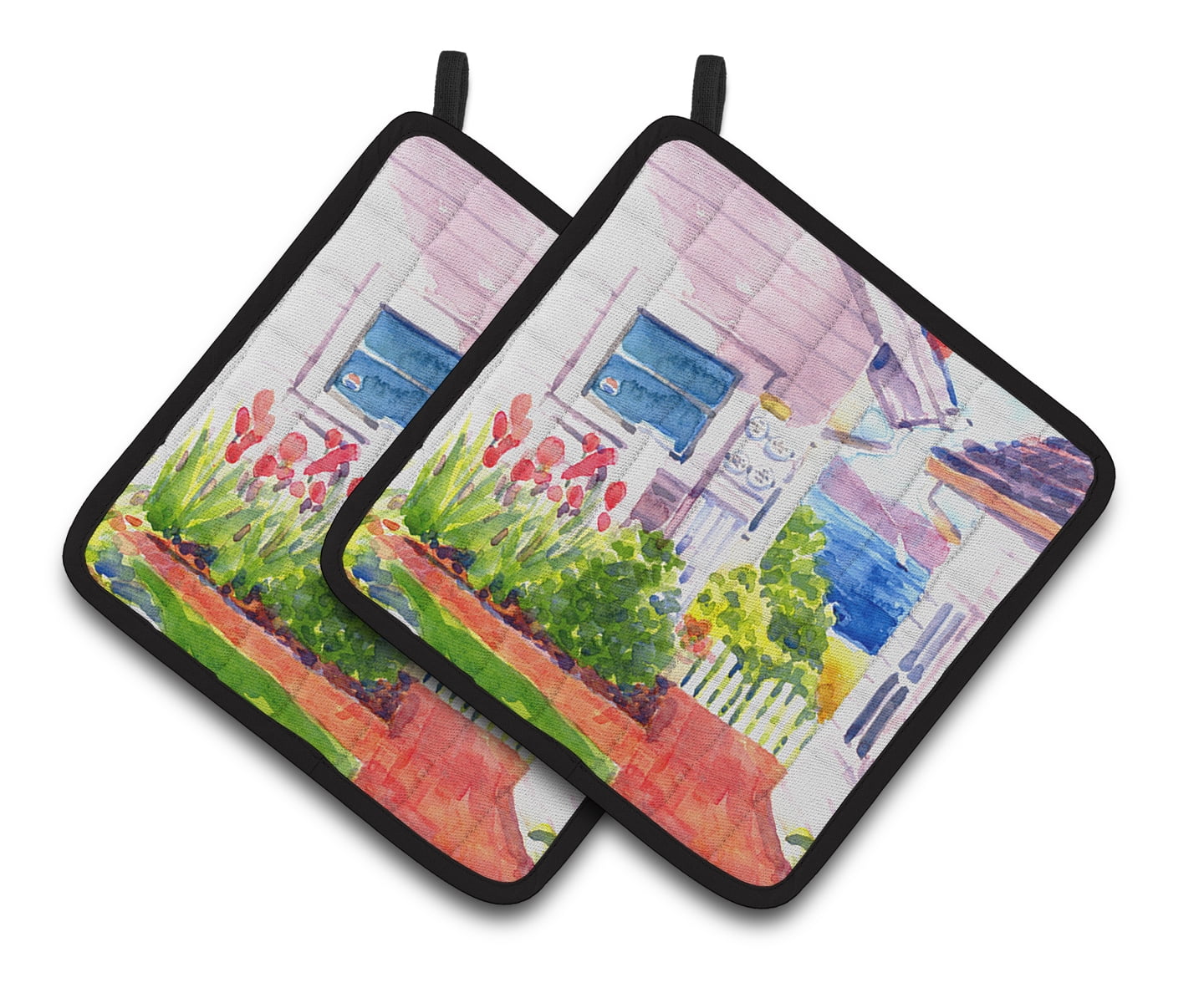 Beach View between the Houses Pair of Pot Holders