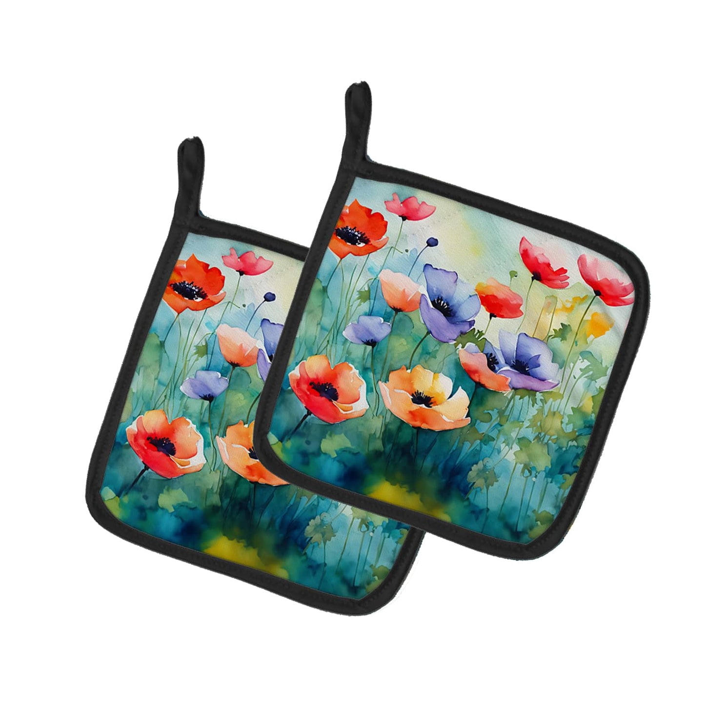 Carolines Treasures 7.5 x 7.5 in. Anemones in Watercolor Pot Holders - Set of 2