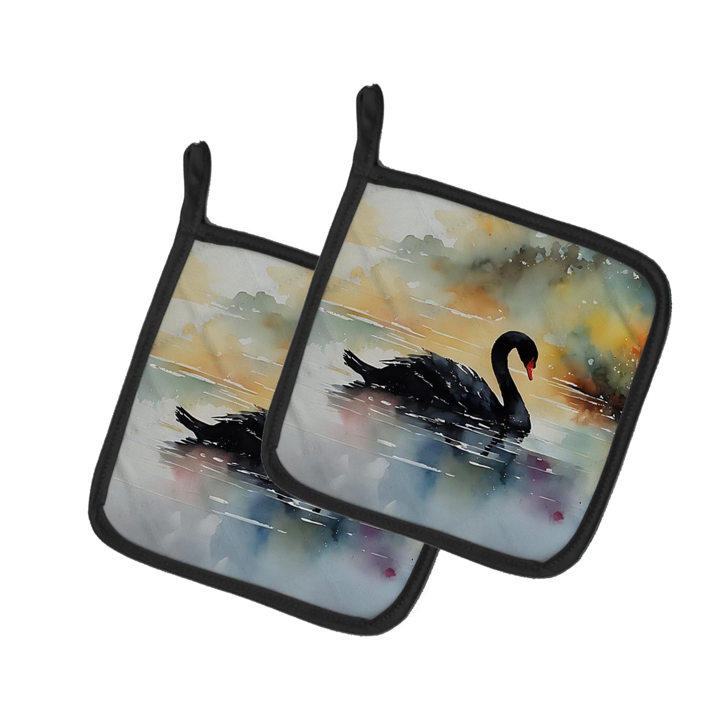 Carolines Treasures 7.5 x 7.5 in. Black Swan Pot Holders - Set of 2
