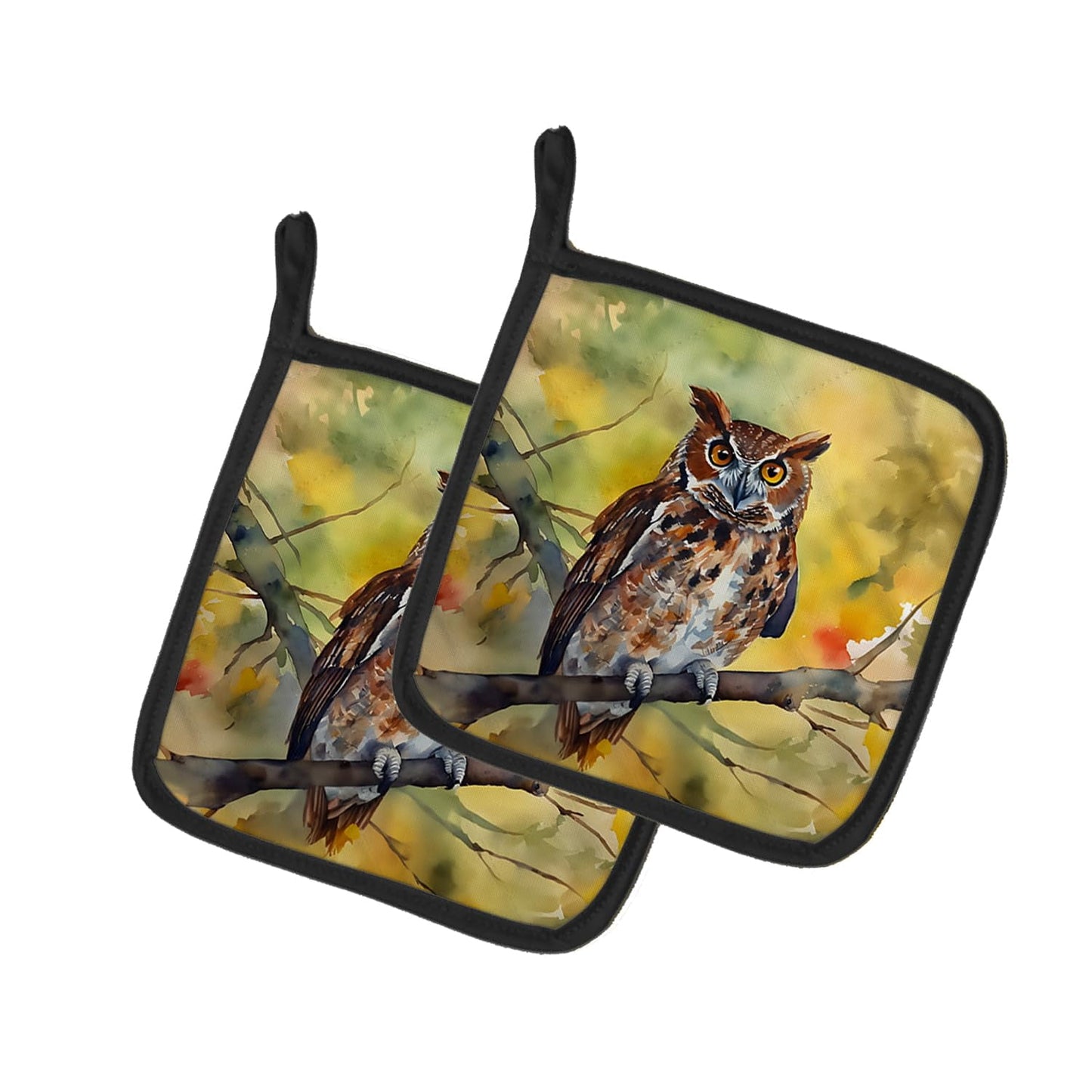Carolines Treasures 7.5 x 7.5 in. Eastern Screech Owl Pot Holders - Set of 2