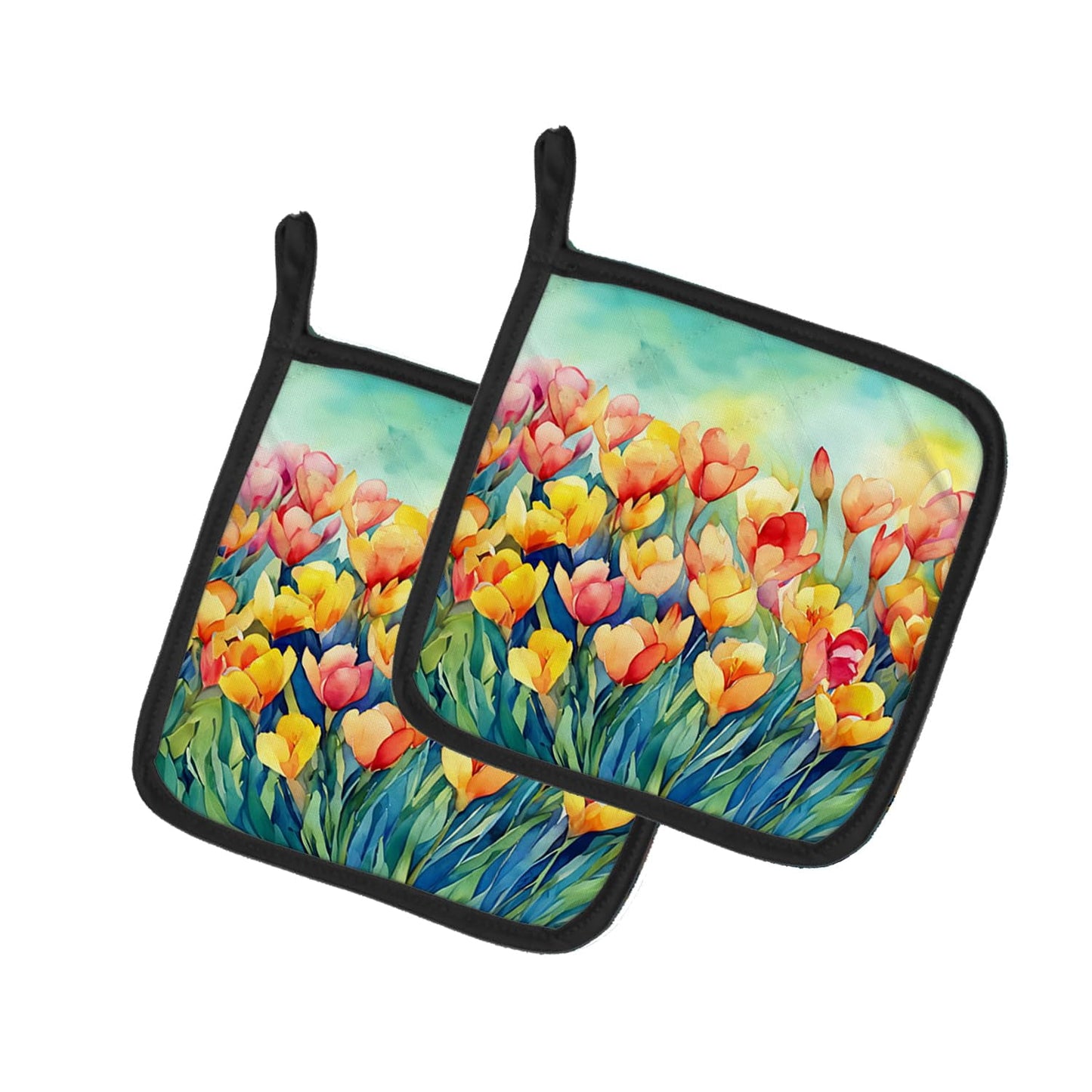 Carolines Treasures 7.5 x 7.5 in. Freesias in Watercolor Pot Holders - Set of 2