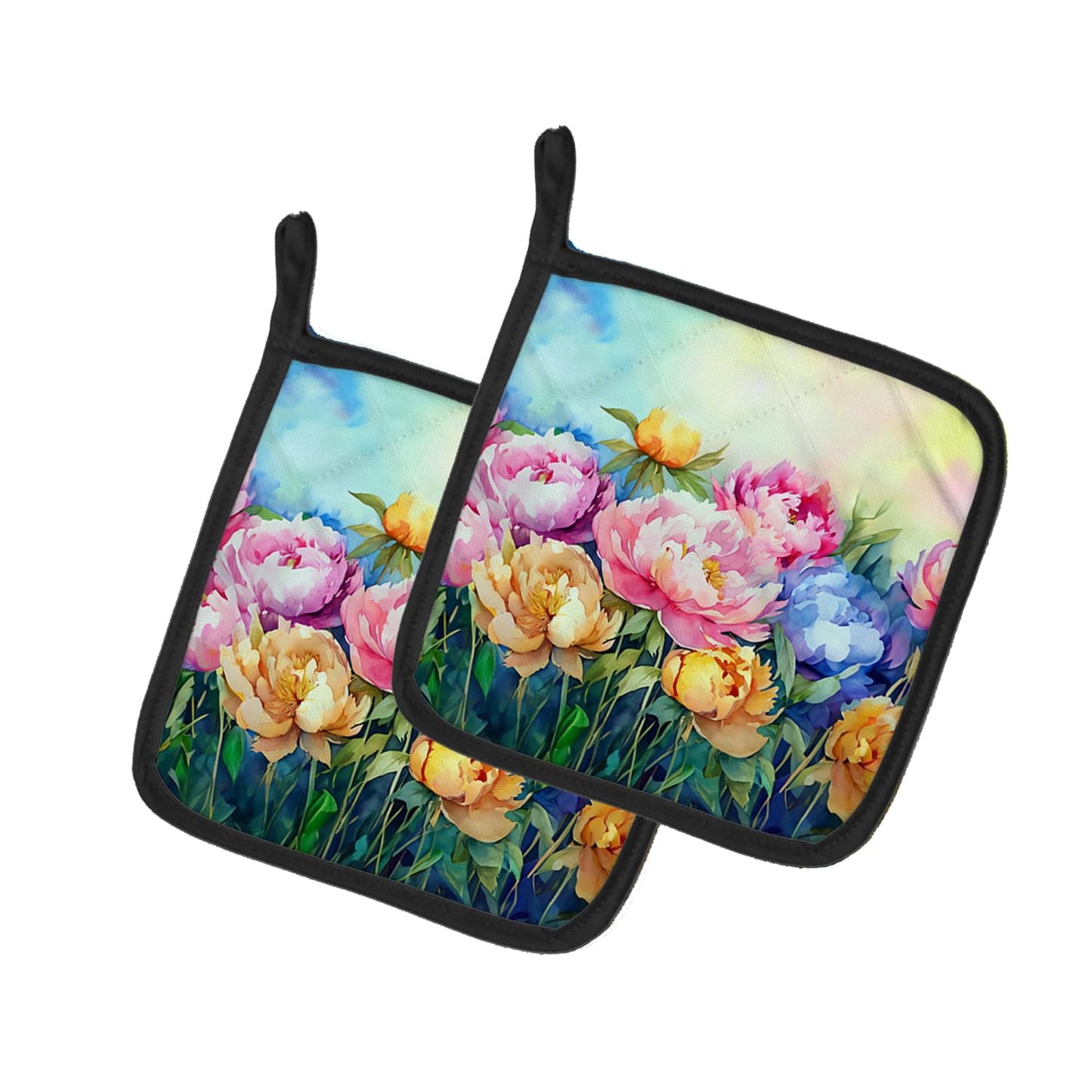 Carolines Treasures 7.5 x 7.5 in. Peonies in Watercolor Pot Holders - Set of 2