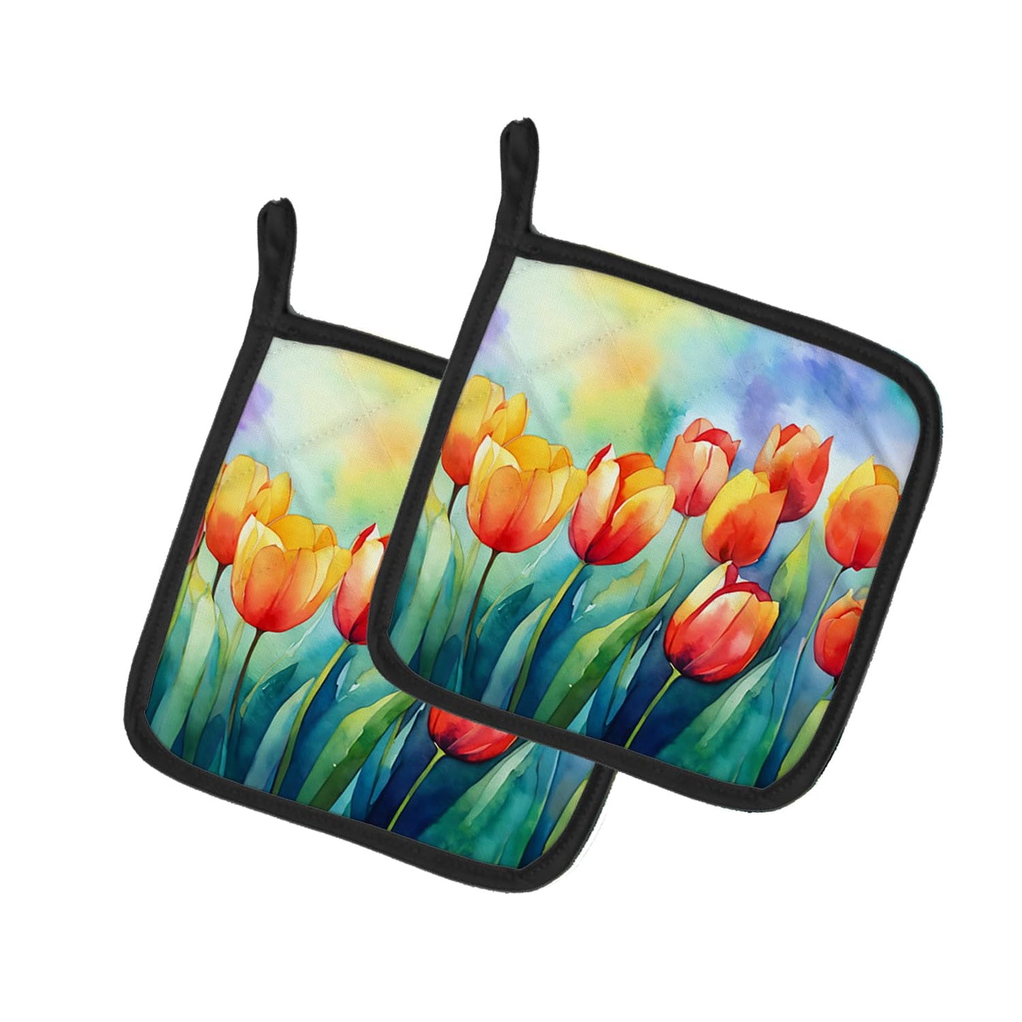 Carolines Treasures 7.5 x 7.5 in. Tulips in Watercolor Pot Holders - Set of 2
