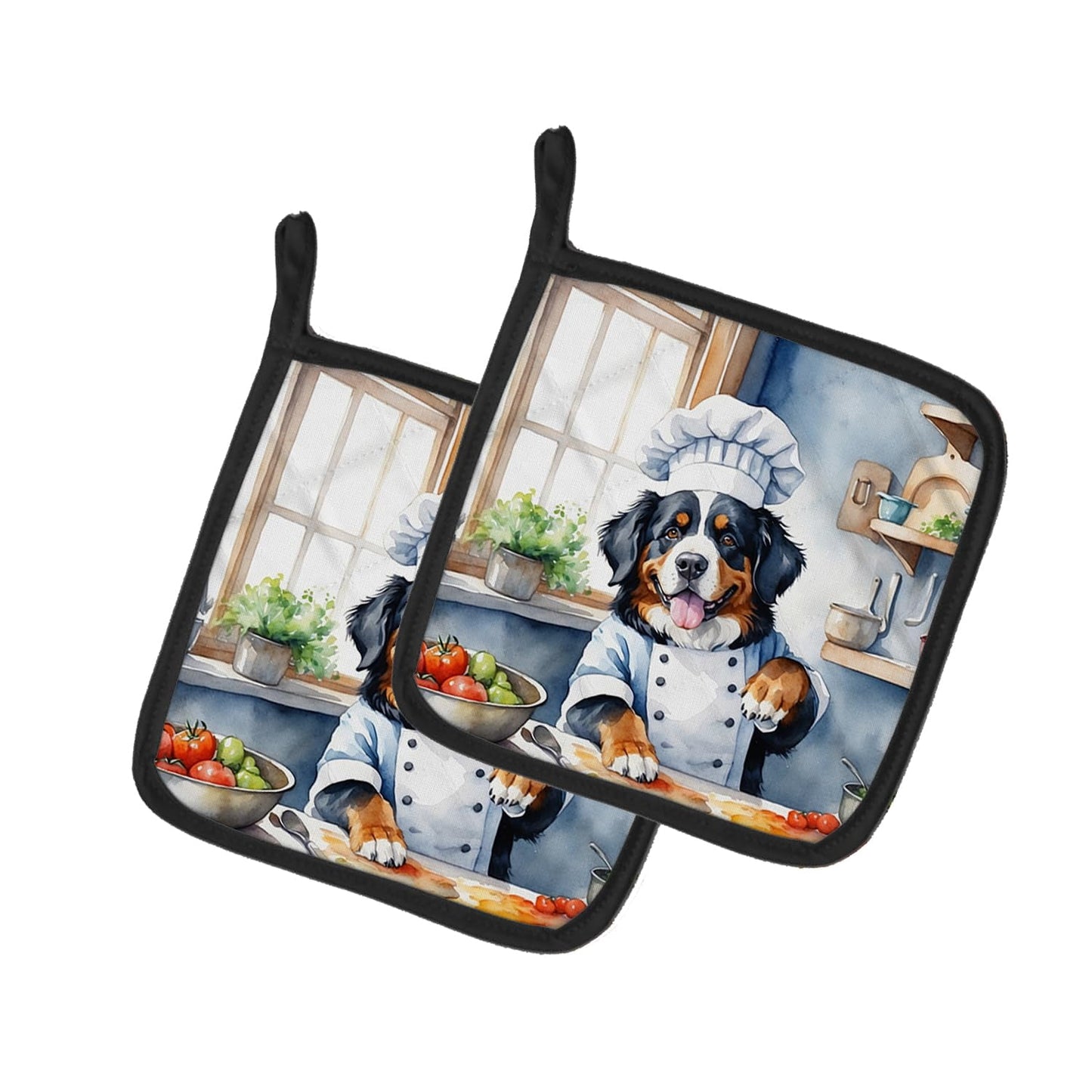 Carolines Treasures 7.5 x 7.5 in. Unisex Bernese Mountain Dog The Chef Pair of Pot Holder