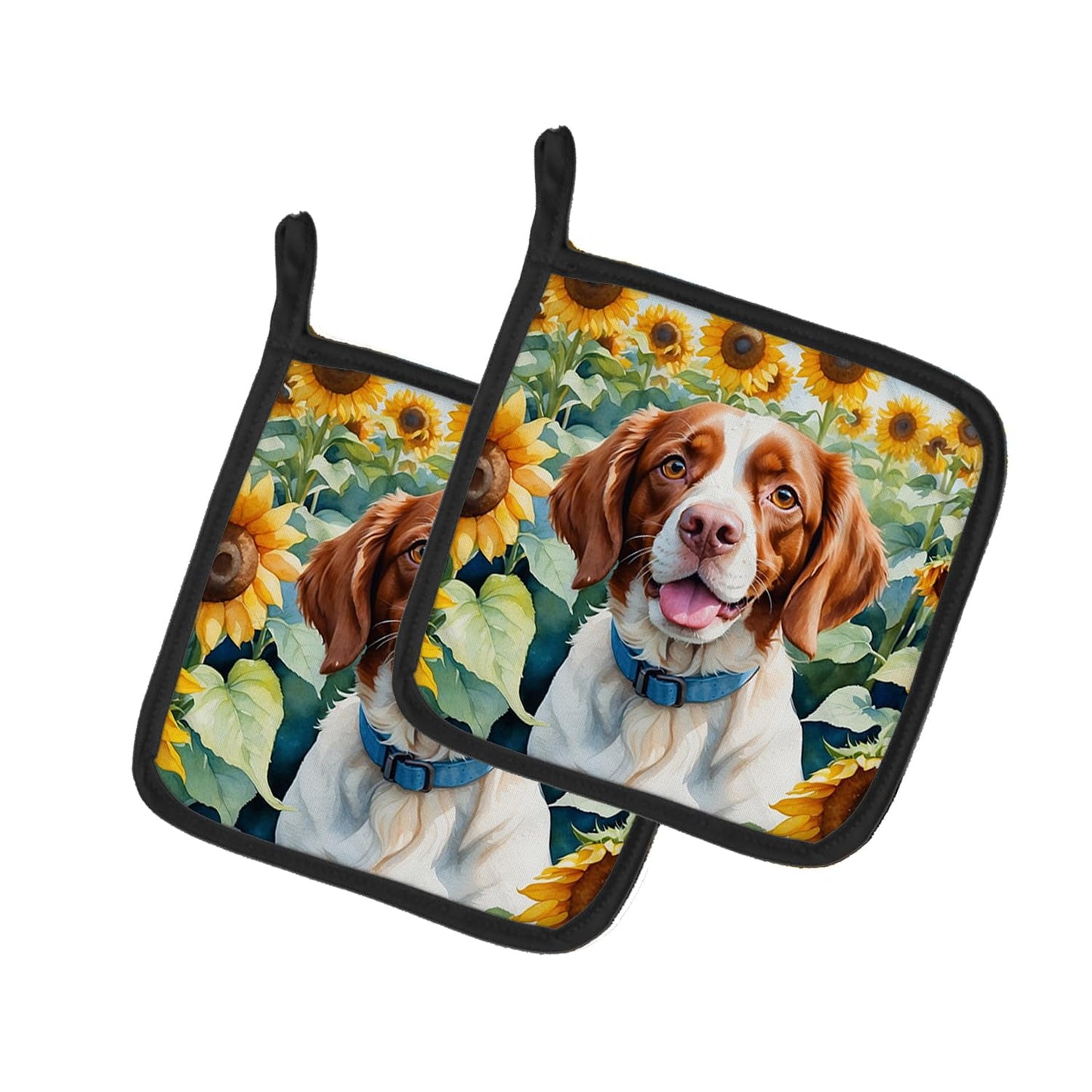 Carolines Treasures 7.5 x 7.5 in. Unisex Brittany Spaniel in Sunflowers Pair of Pot Holder