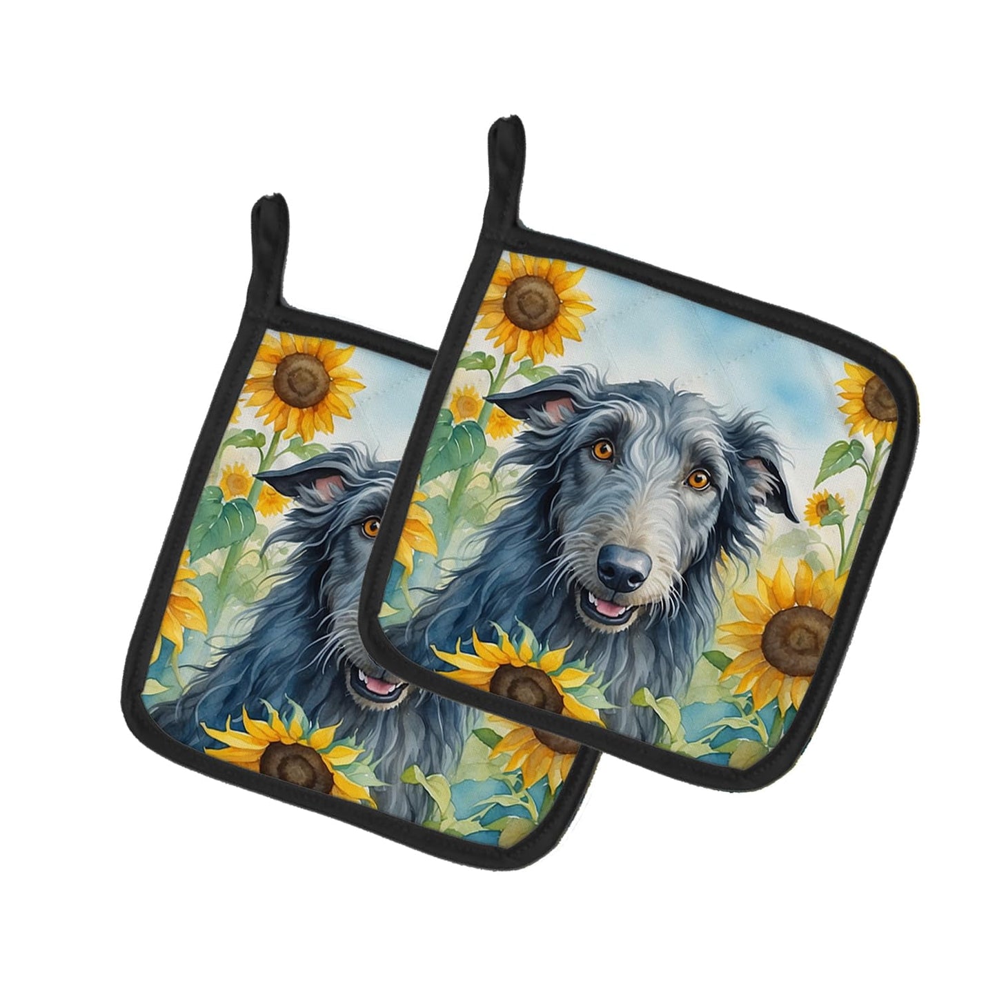 Carolines Treasures 7.5 x 7.5 in. Unisex Scottish Deerhound in Sunflowers Pair of Pot Holder