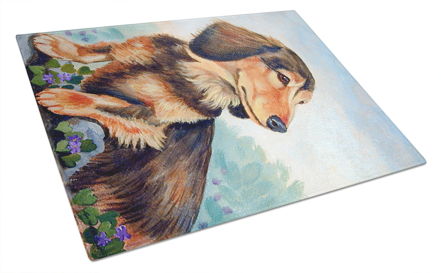 Carolines Treasures 7023LCB Dachshund chocolate and tan Long Haired Glass Cutting Board - Large- 15 x 12 in.