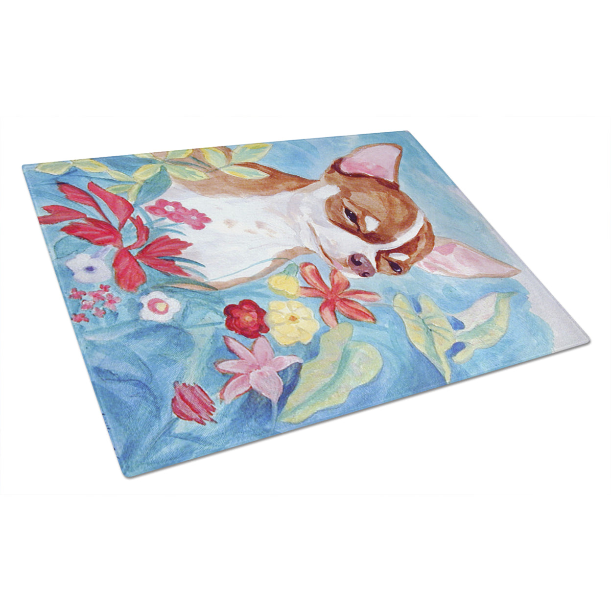 Carolines Treasures 7053LCB Chihuahua in flowers Glass Cutting Board Large, 12H x 16W, multicolor