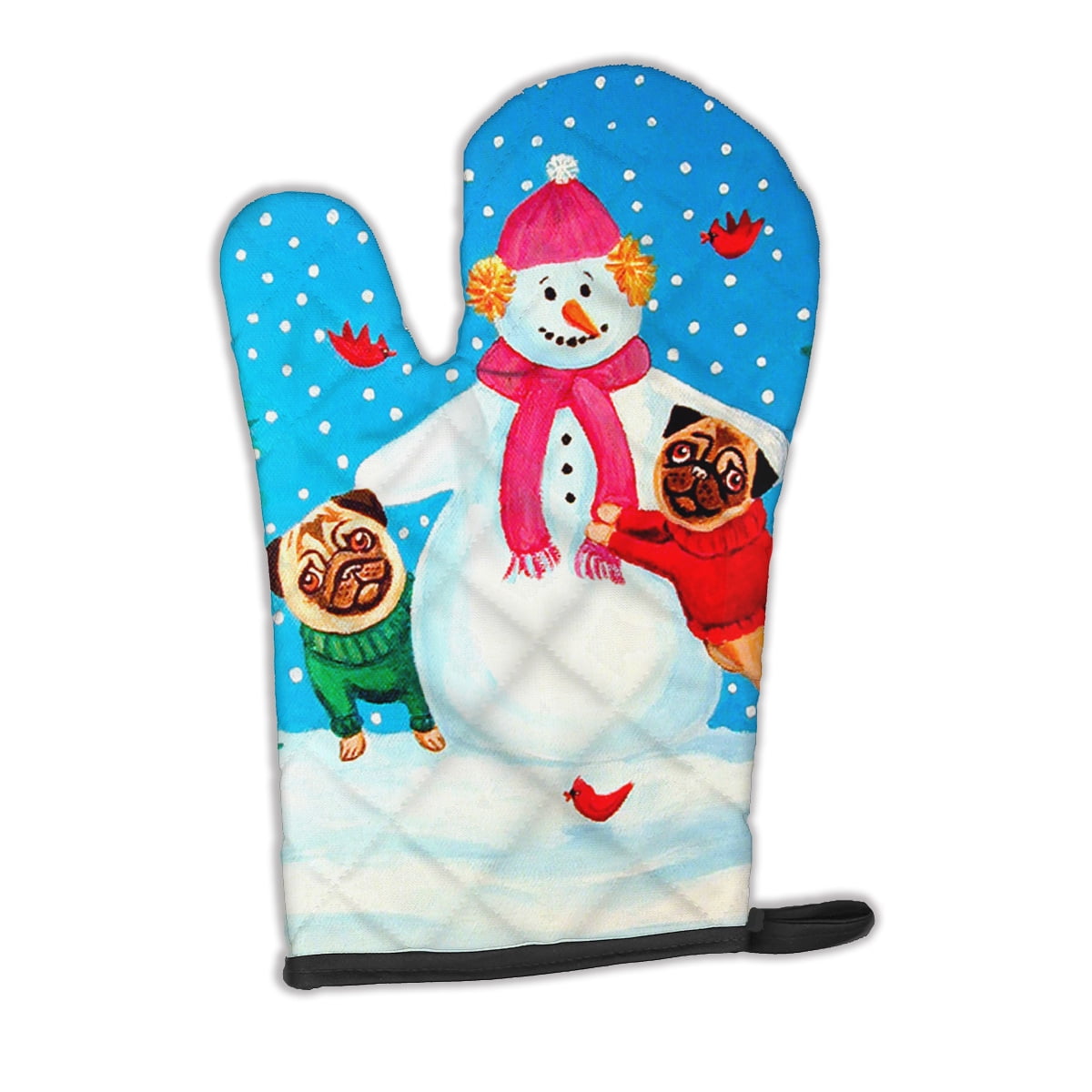 Snowman with Pug Winter Snowman Oven Mitt