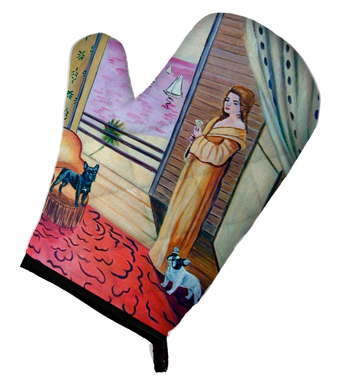 French Bulldog and lady Oven Mitt
