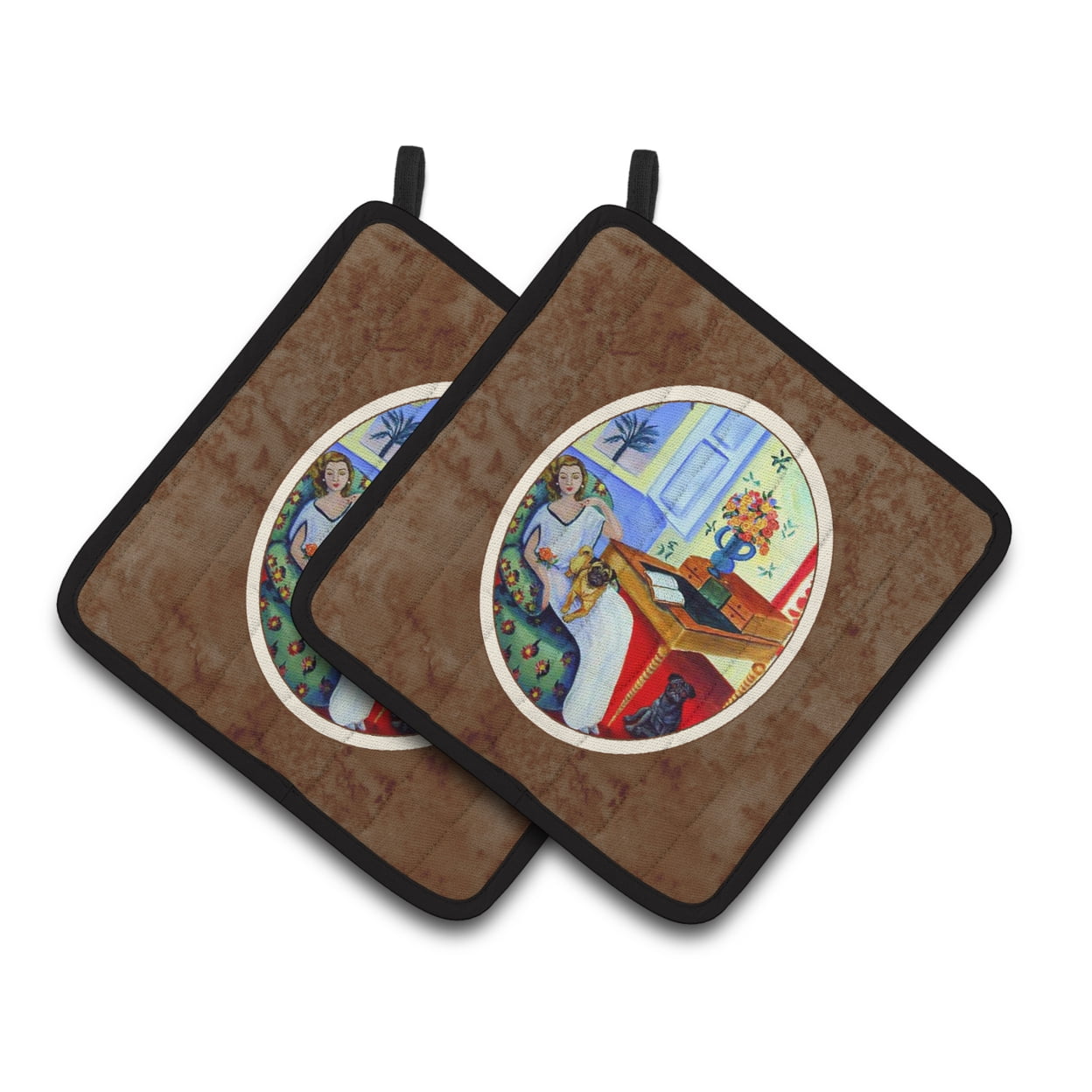 Carolines Treasures 7166PTHD Lady with her Pug Pair of Pot Holders 7.5HX7.5W multicolor