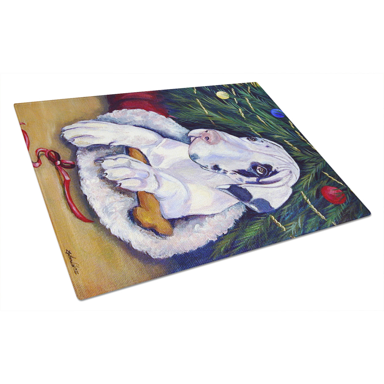 Carolines Treasures 7172LCB Christmas Tree with Great Dane Glass Cutting Board - Large- 15 x 12 in.