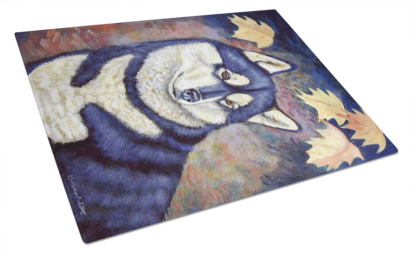 Carolines Treasures 7173LCB Fall Leaves Siberian Husky Glass Cutting Board - Large- 15 x 12 in.