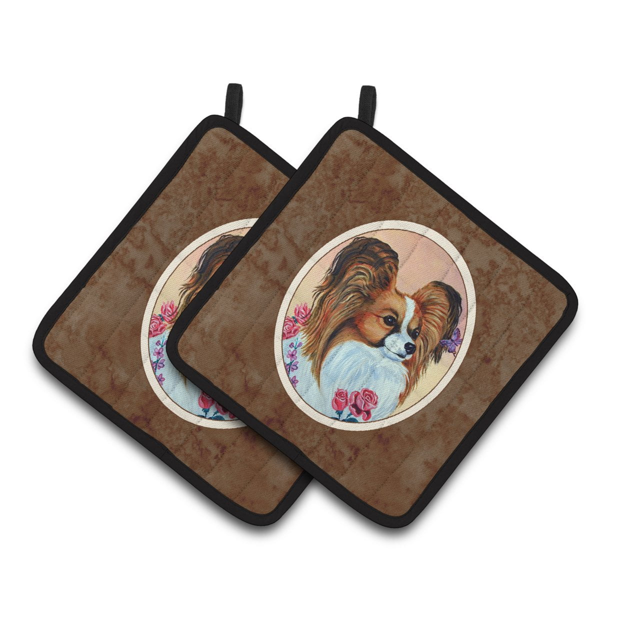 Carolines Treasures 7200PTHD Papillon Rose Pair of Pot Holders , 7.5HX7.5W, multicolor