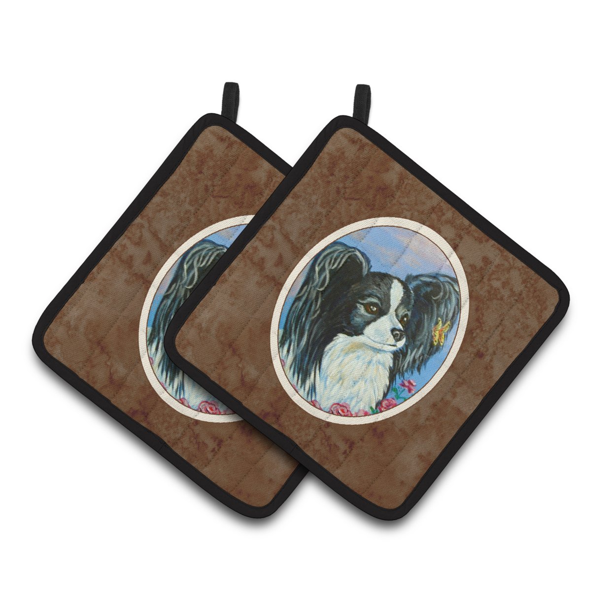 Carolines Treasures 7247PTHD Black and White Papillon Pair of Pot Holders , 7.5HX7.5W, multicolor