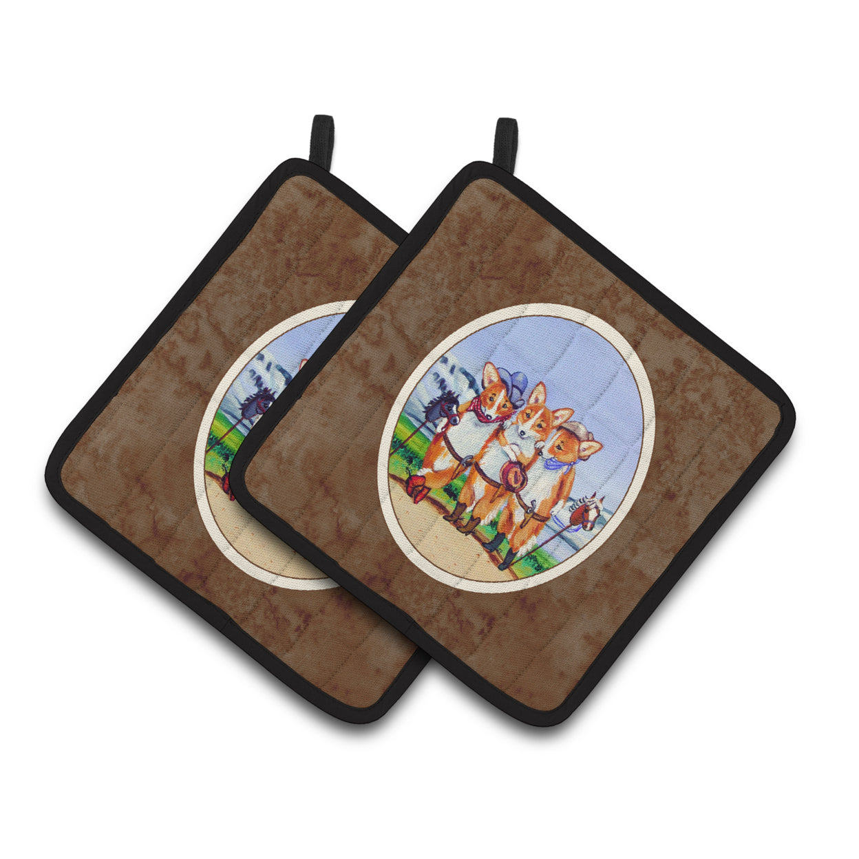 Carolines Treasures 7283PTHD Cowboy Corgi Pair of Pot Holders , 7.5HX7.5W, multicolor