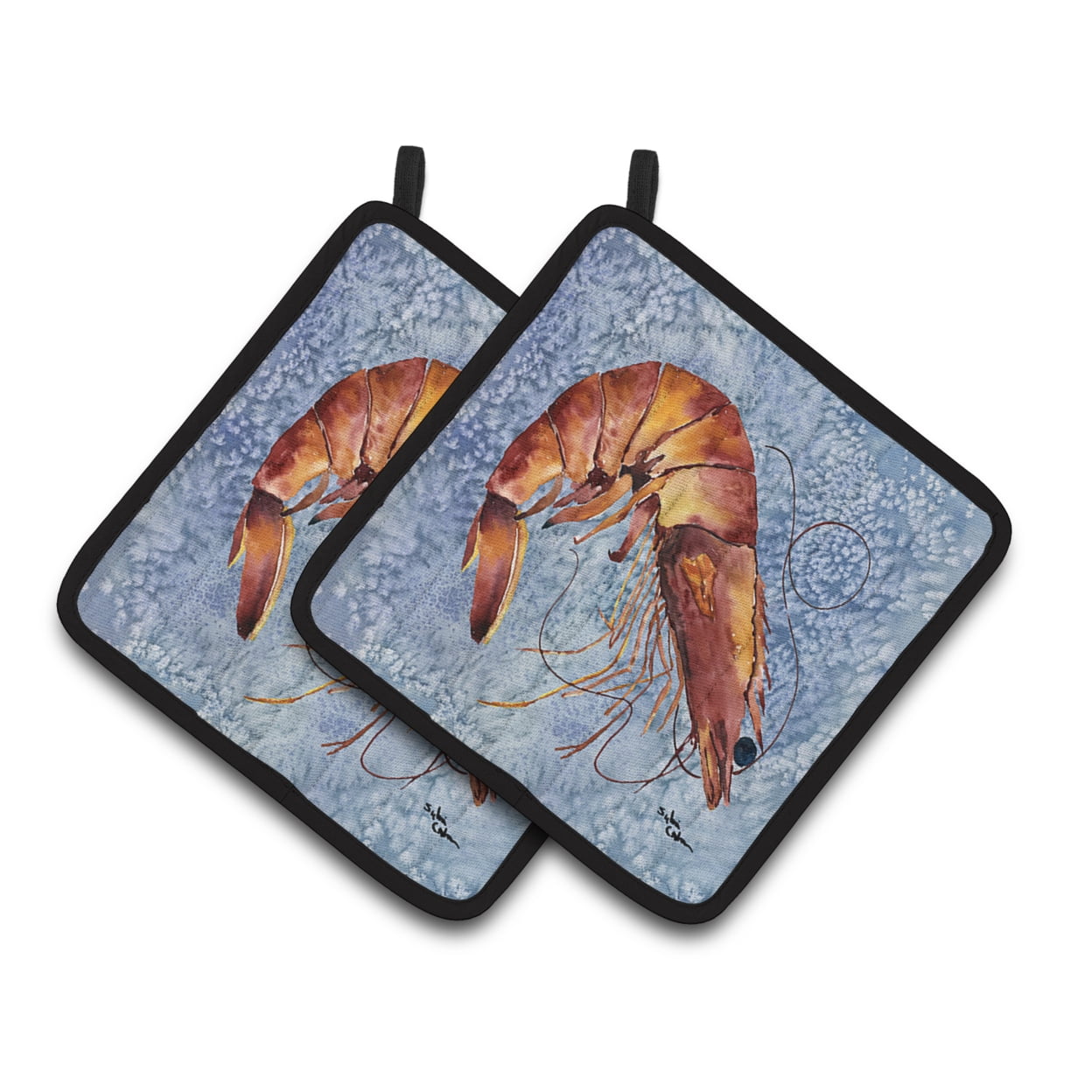 Carolines Treasures 8153PTHD Cooked Shrimp Cool Blue Water Pair of Pot Holders, 7.5HX7.5W, multicolor
