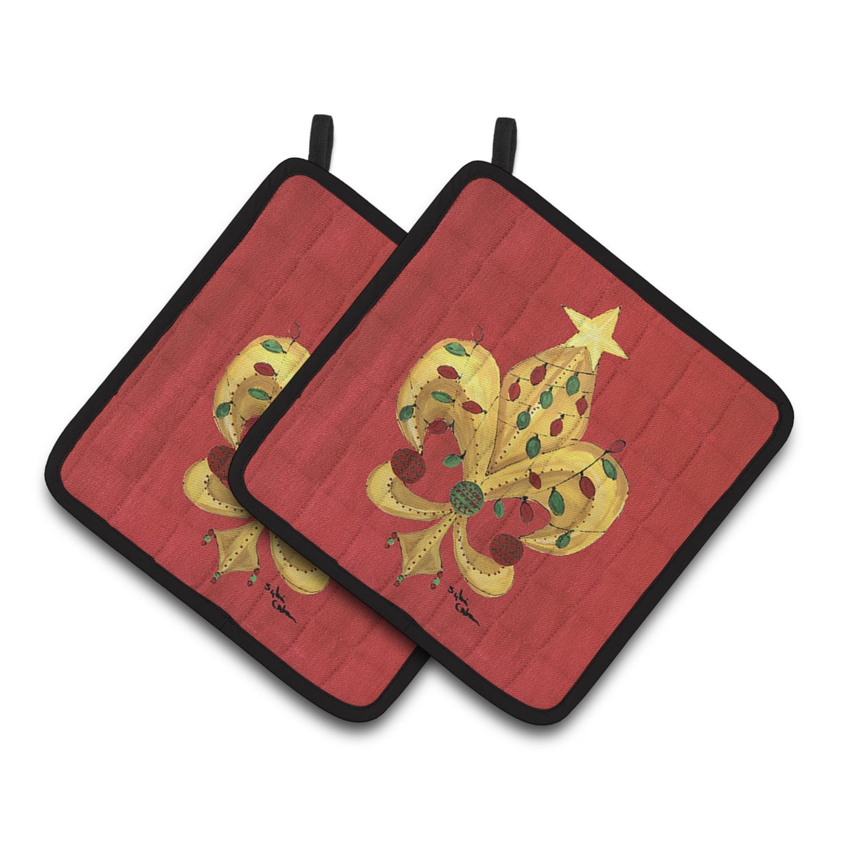 Christmas Fleur de lis Tree with lights Pair of Pot Holders