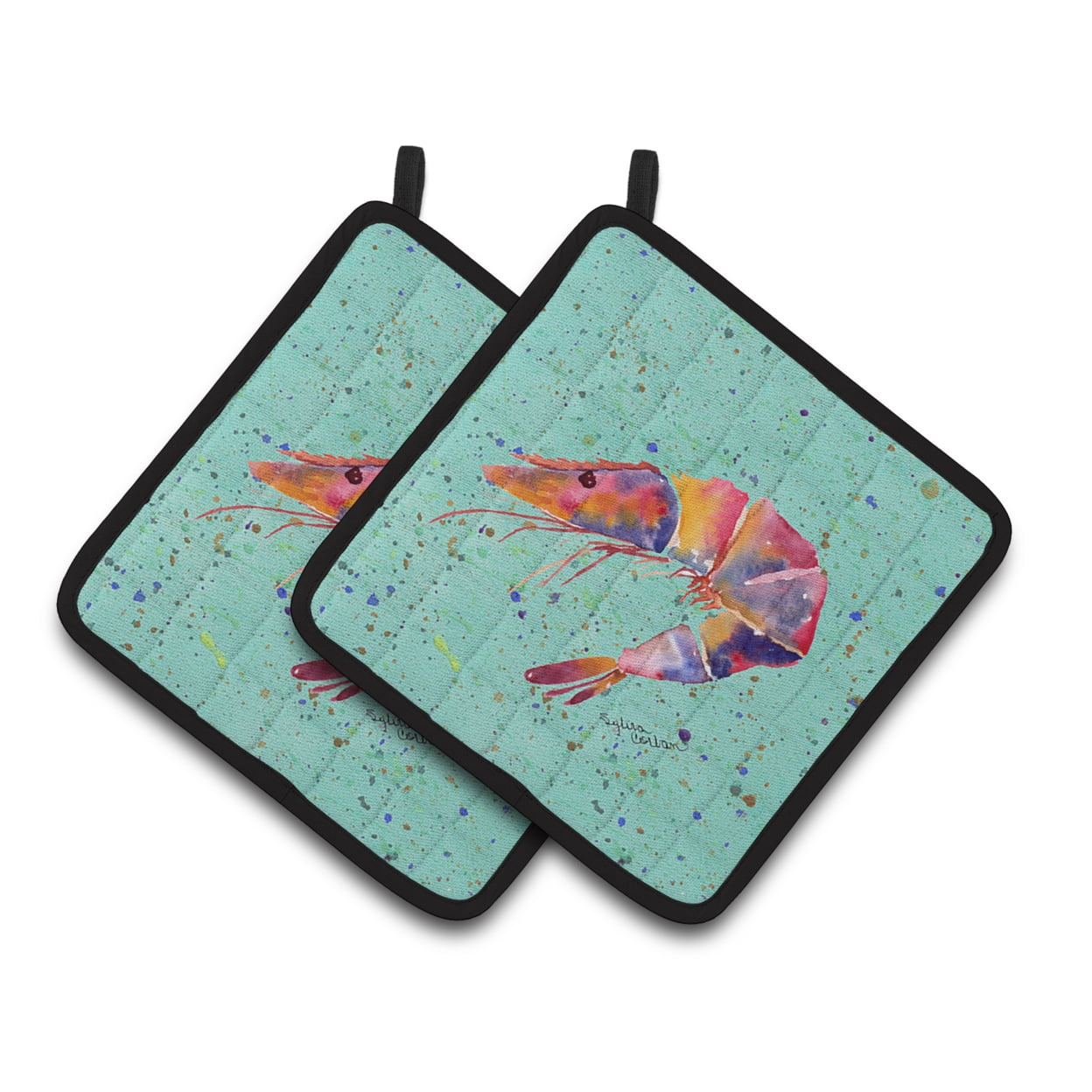 Carolines Treasures 8464PTHD Shrmip Pair of Pot Holders , 7.5HX7.5W, multicolor
