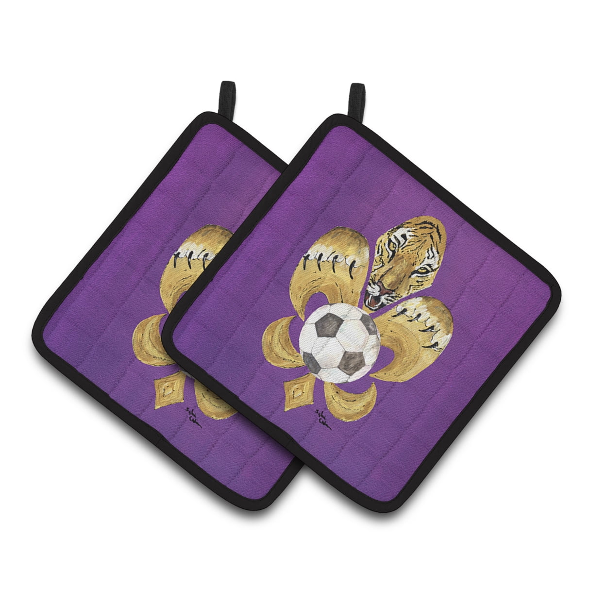 Carolines Treasures 8477PTHD Tiger Fleur de lis Soccer Pair of Pot Holders , 7.5HX7.5W, multicolor