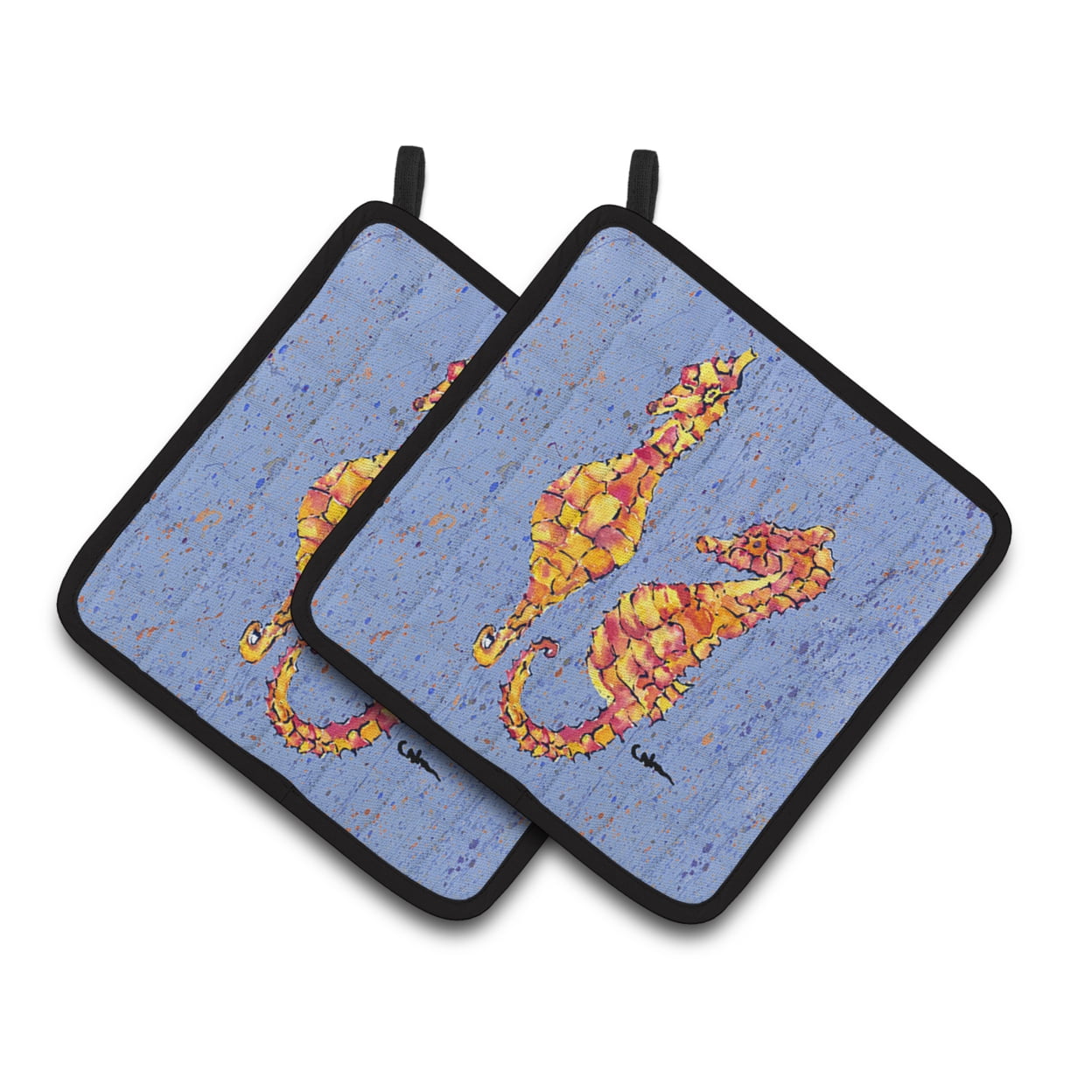 Carolines Treasures 8526PTHD Seahorses on Blue Pair of Pot Holders , 7.5HX7.5W, multicolor