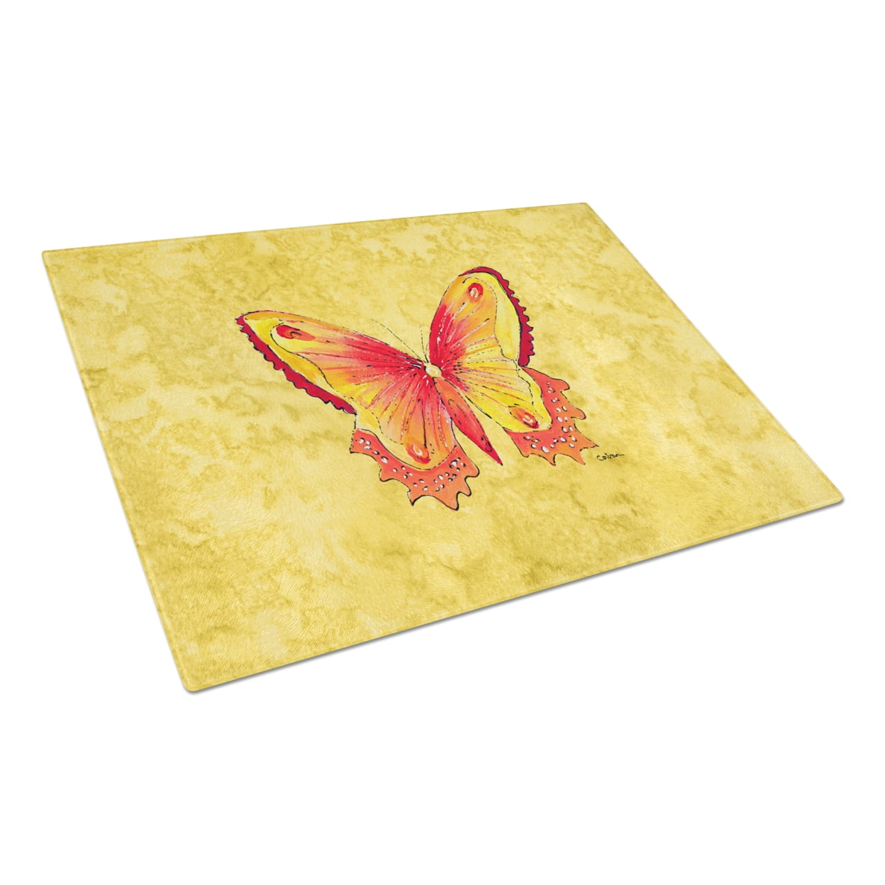 Carolines Treasures 8857LCB Butterfly on Yellow Glass Cutting Board Large, 12H x 16W, multicolor