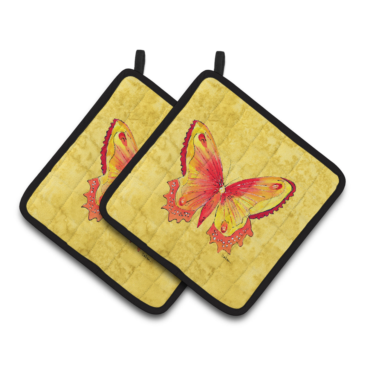 Carolines Treasures 8857PTHD Butterfly on Yellow Pair of Pot Holders , 7.5HX7.5W, multicolor