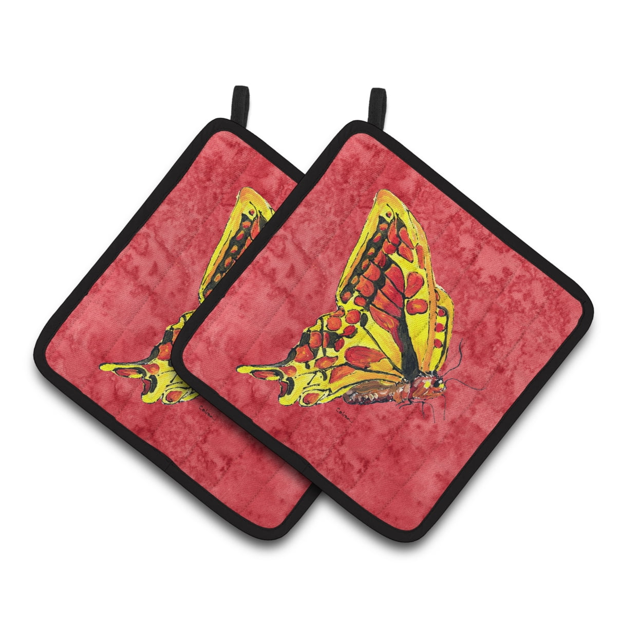 Carolines Treasures 8862PTHD Butterfly on Red Pair of Pot Holders , 7.5HX7.5W, multicolor
