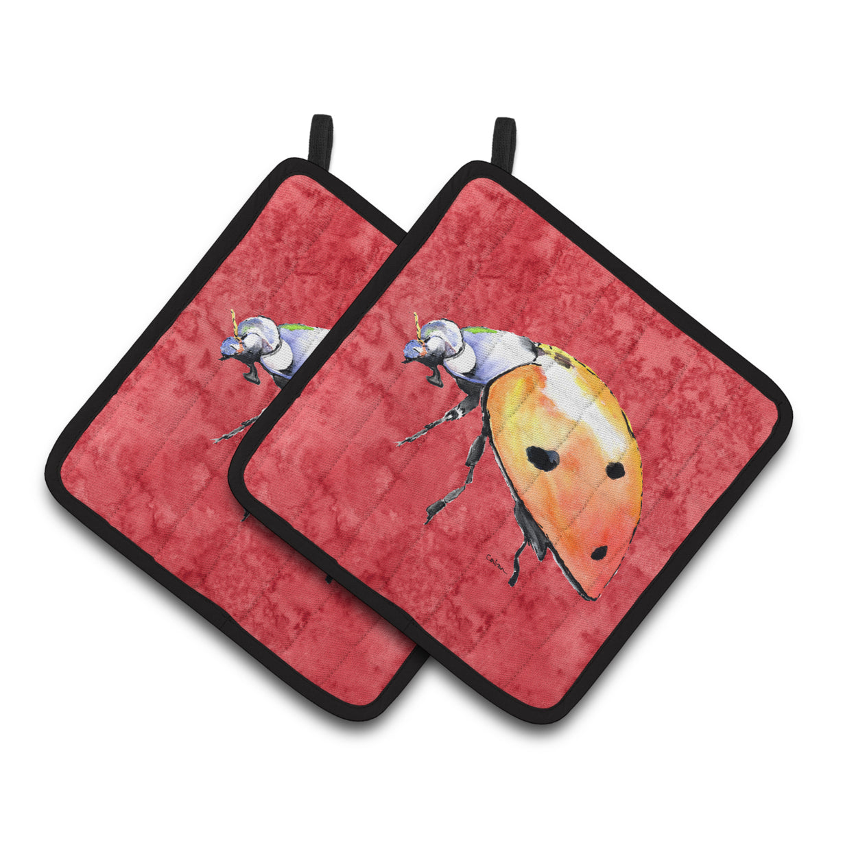 Lady Bug on Red Pair of Pot Holders