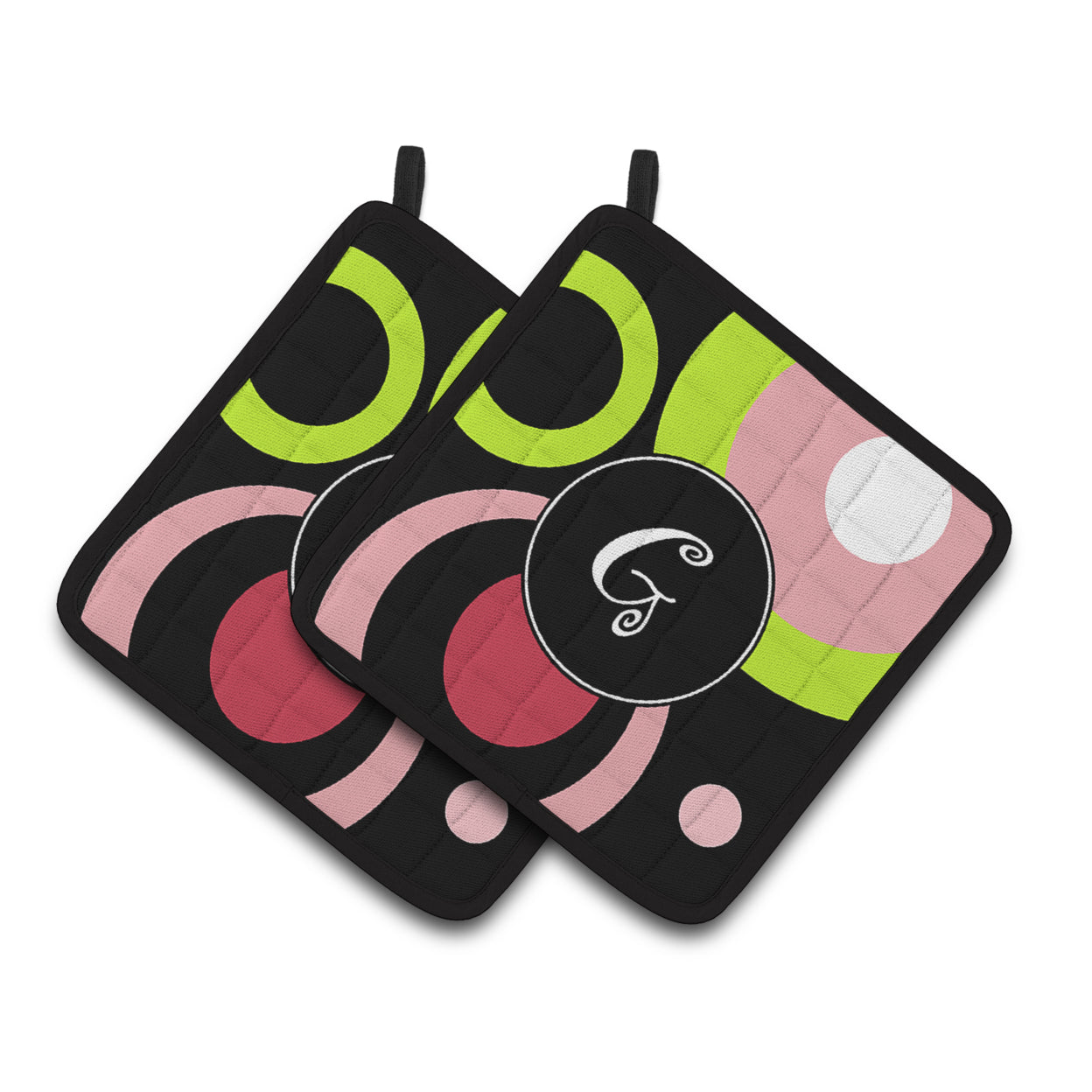 Letter G Monogram - Retro in Black Pair of Pot Holders
