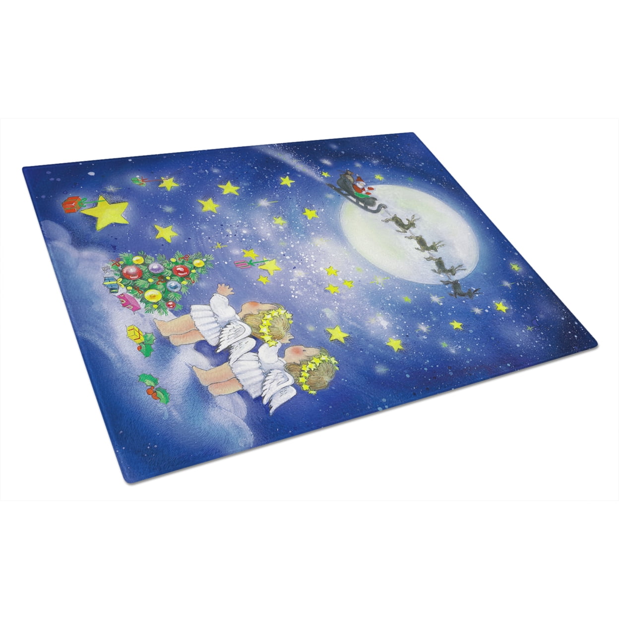 Angels watching Santa Claus Glass Cutting Board Large